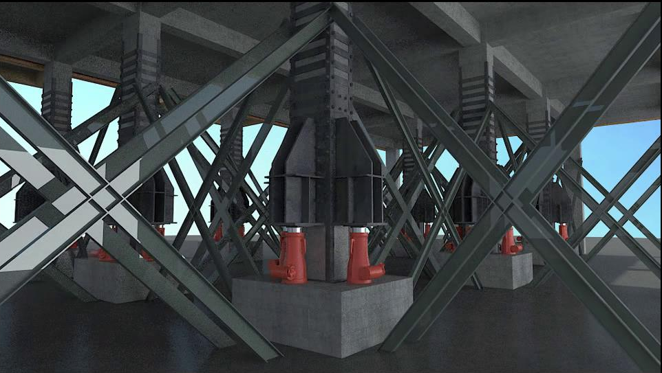 钢滑路顶升构筑物增层的施工步骤